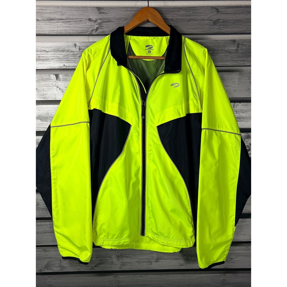 Brooks Neon Yellow and Black Lightweight Running Jacket